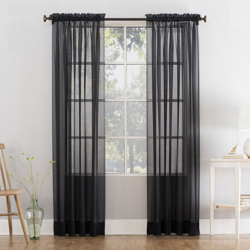 Mainstays Marjorie Sheer Voile Curtain, Single Panel, 59"W X 63"L, Black