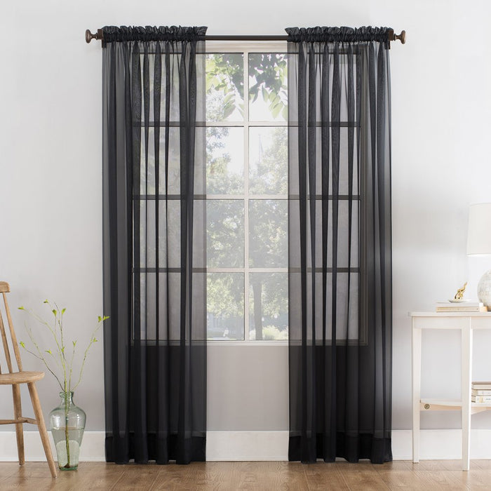 Mainstays Marjorie Sheer Voile Curtain, Single Panel, 59"W X 63"L, Black