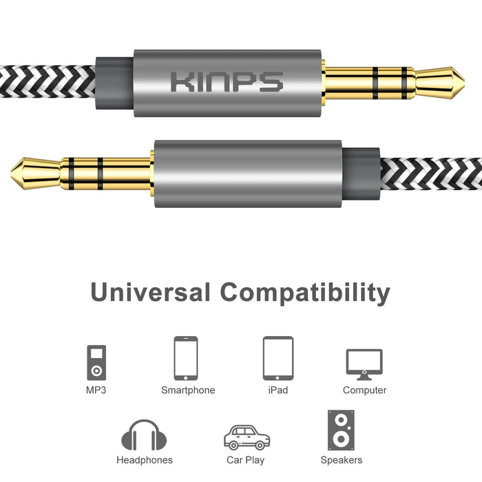 Auxiliary Audio Cable 3.5Mm Aux Cord Stereo Jack Male to Male Aux Cable for Phones, Headphones, Speakers, Tablets, Pcs, MP3 Players and More (10FT/3M, Gray)
