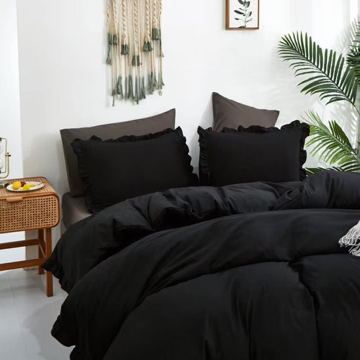 Black Comforter Set Full Black Ruffle Bedding Comforter Sets Full Men Boys Women Comforter All Black Bedding Ruffle Comforter Farmhouse Comforter Shabby Chic Bedding