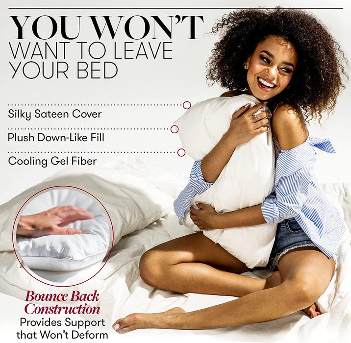 Bed Pillows Standard / Queen Size Set of 2 - down Alternative Bedding Gel Cooling Pillow for Back, Stomach or Side Sleepers