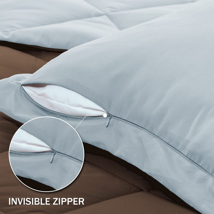 Lightweight Solid Comforter Set (King) with 2 Pillow Shams - 3-Piece Set - Brown and Blue - down Alternative Reversible Comforter