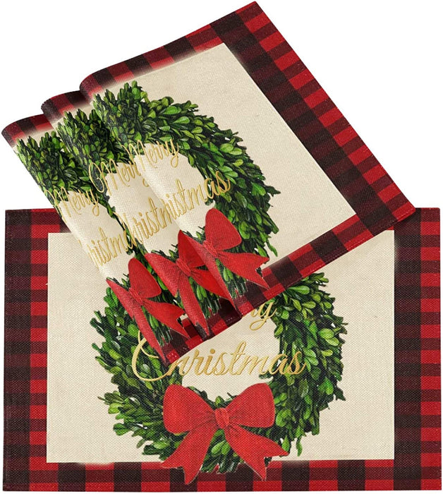 Pfrewn Winter Red Truck Dog Snow Placemats Set of 6 Table Mat Christmas Snowflake Place Mat Double-Sided Print 12" X 18" Dining Home Kitchen Xmas Table Decoration