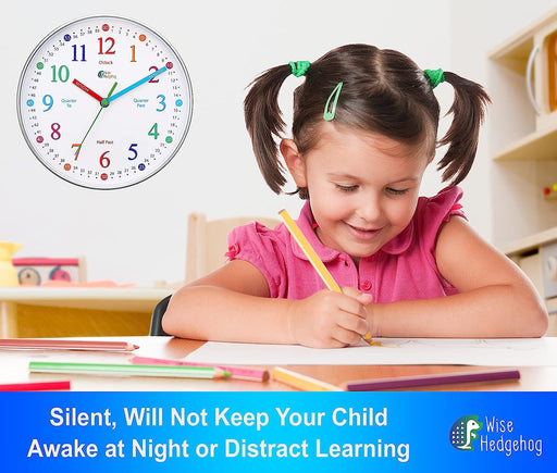 Telling Time Teaching Clock, Silent Non Ticking Analog Battery Operated Learning Clock for Kids, Perfect Room & Wall Decor for School Classrooms, Playrooms and Kids Bedrooms
