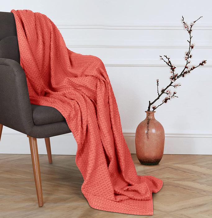 Cotton Waffle Blanket 300 GSM (Coral - 90X108 Inches) Soft Lightweight Breathable Bed Blanket King Size Layering Any Bed for All Season