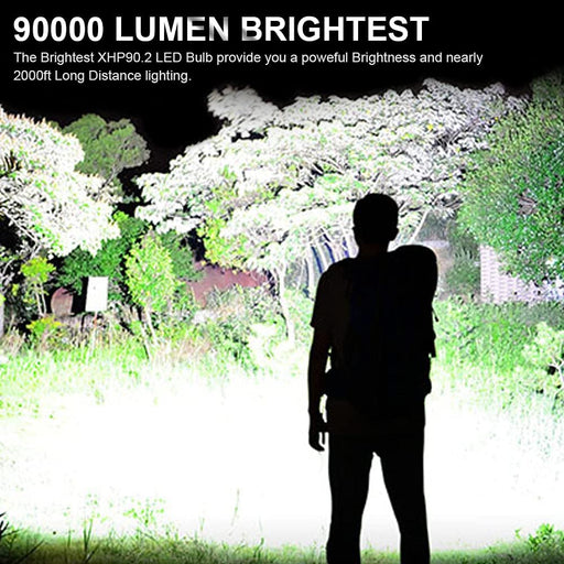 Led Rechargeable Tactical Flashlights 90000 High Lumens, Xhp90 Brightest Flashlight with Cob Sidelight, Powerful Emergency Flashlight with USB Output as Power Bank, Zoomable, Waterproof,7Mode