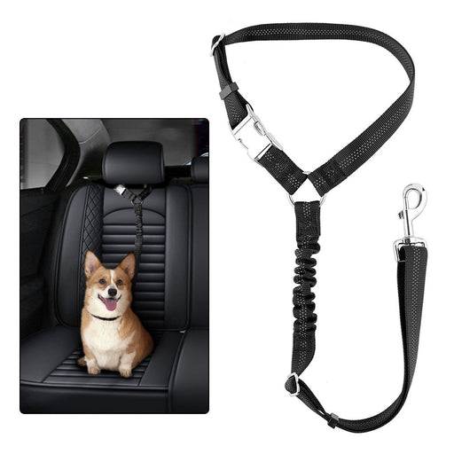 Dog Seat Belt for Car Headrest, Reflective and Adjustable with Bungee for Small Medium Large Dogs and Cats, Black