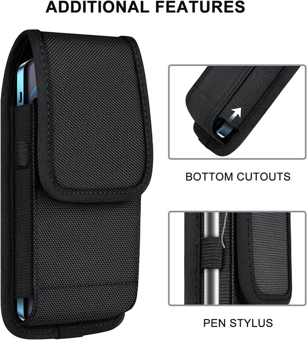 Cell Phone Pouch Nylon Belt Holster Case Compatible with Iphone 14 13 12 11 Pro Max, XS Max, Samsung Galaxy S21 FE S20+ S22 Ultra A12 A13 A53 A32 A52 A22 A42, X-Large