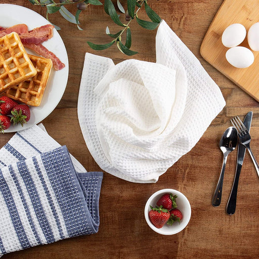 Cotton Waffle Weave Kitchen Towels, Blue, 3 Pack, 28 in X 16 In