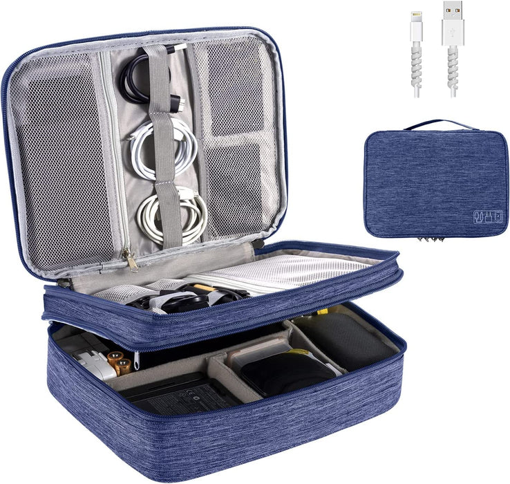 Electronics Organizer,  Electronic Accessories Bag Travel Cable Organizer Three-Layer for Ipad Mini, Kindle, Hard Drives, Cables, Chargers (Three-Layer-Black)