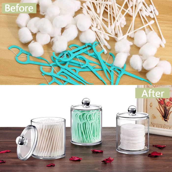 4Pcs Acrylic Clear Qtip Bathroom Canisters with Lidsl,Cosmetic Cotton Holder and Bathroom Accessories Jars