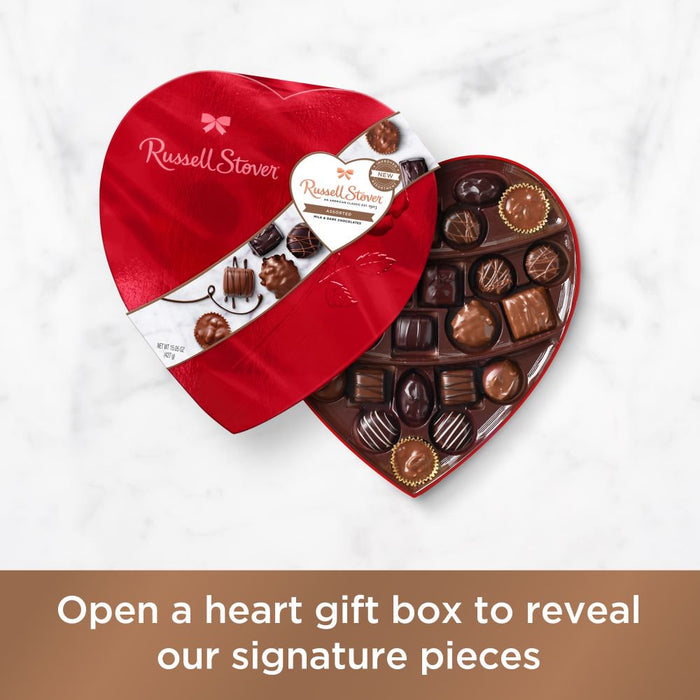 Russell Stover Valentine'S Day Red Foil Heart Assorted Milk & Dark Chocolate Gift Box, 15.05 Oz. (26 Pieces)