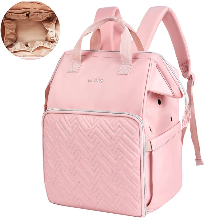 Knitting Bag Backpack, Yarn Storage Organizer Large Crochet Bag Tote Water Resistant Yarn Holder Case for Carrying Projects, Knitting Needles, Crochet Hooks and Other Accessories (Pink)