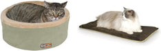 K&H PET PRODUCTS Thermo-Kitty, Heated Cat Bed Large 20 Inches Sage/Tan