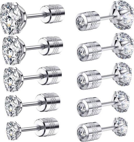 Cubic Zirconia Hypoallergenic Stud Earrings for Women Men Girls Statement Cartilage Fashion Surgical Steel Helix Earrings 5 Pairs