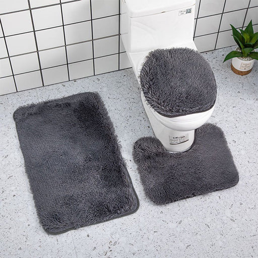 Clearance Household Supplies Solid Color 3 Piece Bathroom Rug Set Bathroom Toilet Carpet Anti-Slip Mat Solid Color Bathroom Toilet Floor Mat