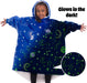JR | the Original Oversized Microfiber & Sherpa Glow in the Dark Wearable Blanket for Kids, Seen on Shark Tank, One Size Fits All (Blue Glow Outerspace)