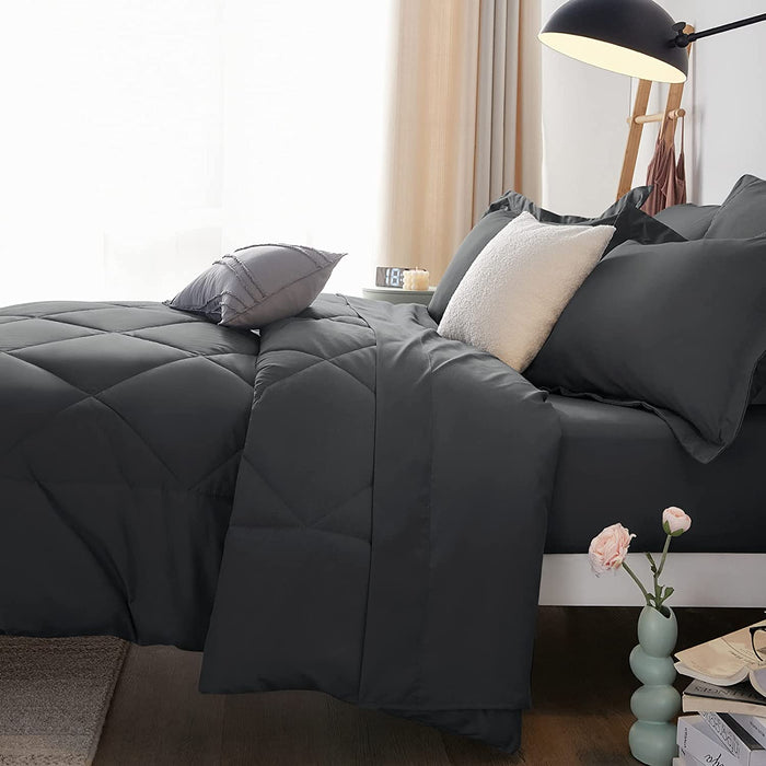 Queen Bed in a Bag 7-Pieces Comforter Sets with Comforter and Sheets Dark Grey All Season Bedding Sets with Comforter, Pillow Shams, Flat Sheet, Fitted Sheet and Pillowcases