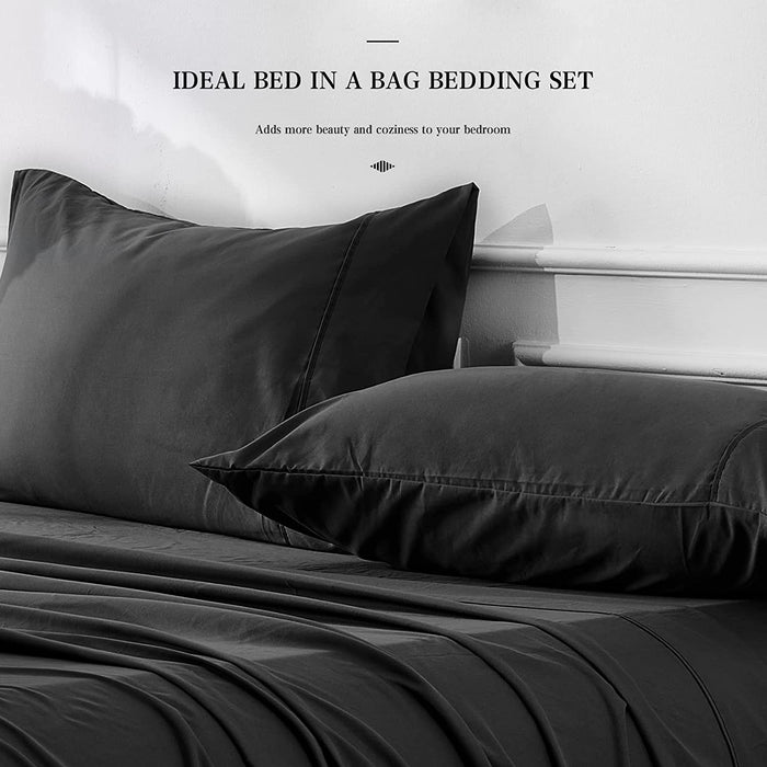 Full Size 7 Pieces Bed in a Bag Bedding Set - Lightweight Black Quilted Comforter Set, All Season Ultra Soft down Alternative Bedding Comforter Set with Comforter, Pillowcase, Flat Sheet, Fitted Sheet