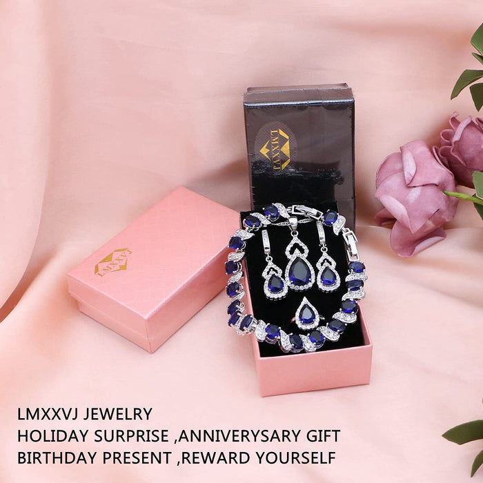 Women Jewelry Set Platinum Plated Necklace Open Ring Earrings Bracelet Set,Birthday/Anniversary Mother’S Day Jewelry Gifts for Mom/Wife/Sister/Best Friend