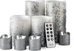 Furora LIGHTING LED Flameless Candles with Remote – Battery-Operated Flameless Candles Bulk Set of 8 Fake Candles – Small Flameless Candles & Christmas Centerpieces for Tables, Silver Glittery