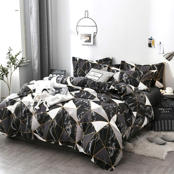 Black Marble Comforter Set Full Geometric Bedding Comforter Men Boys Bed Comforter White Grey Triangle Bedding Comforter 3Pcs Black Comforter Sets Full Size