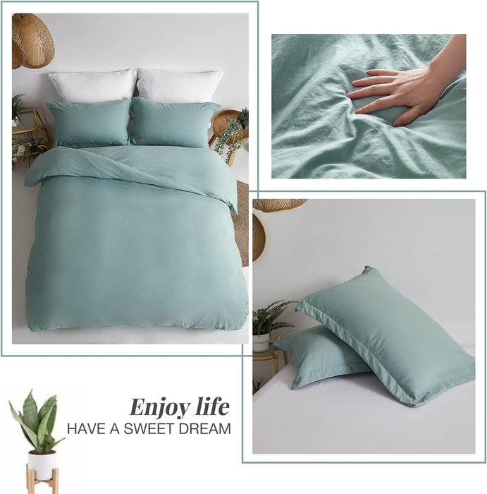 Duvet Cover Queen Size - Super Soft Green Blue Duvet Cover Set 3 Piece 100% Washed Microfiber Comforter Cover Set Bedding Set with Zipper Closure, 1 Duvet Cover 90X90 and 2 Pillow Shams