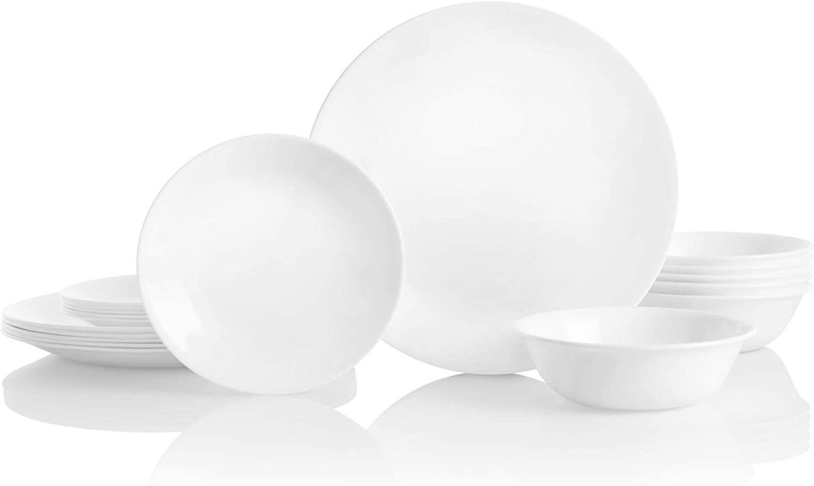 Vitrelle 18-Piece Service for 6 Dinnerware Set, Triple Layer Glass and Chip Resistant, Lightweight round Plates and Bowls Set, City Block