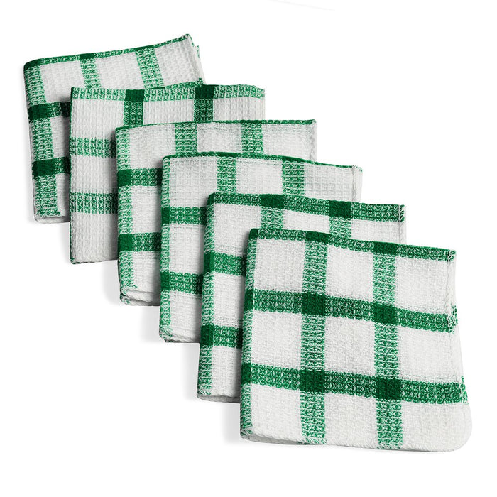 Set of 24 Kitchen Towels Dish Cloths Soft Green Checkered Pattern 100% Cotton 12X12"