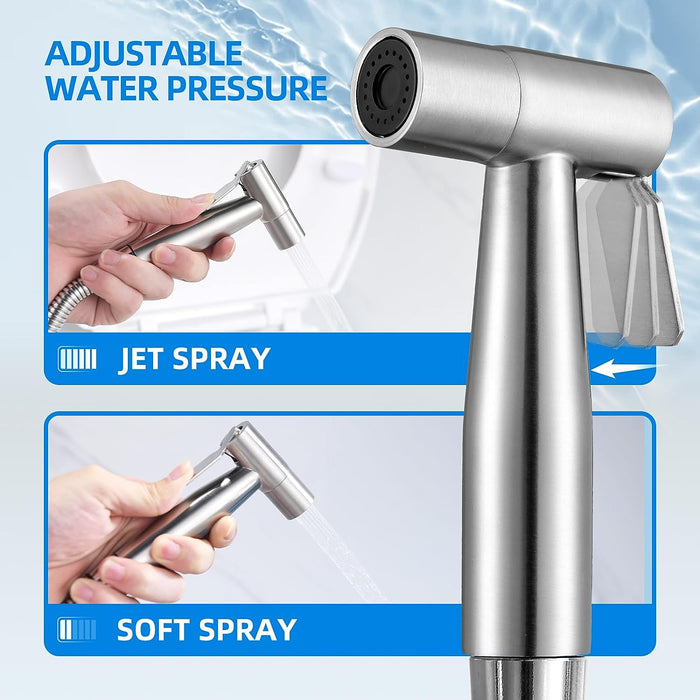Handheld Toilet Bidet Sprayer for Toilet-Adjustable Water Pressure Control with Bidet Hose for Feminine Wash, Stainless Steel Brushed Nickel Cloth Diaper for Baby Wash