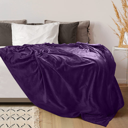 Fleece Blanket Queen Size Purple 300GSM Luxury Bed Blanket Anti-Static Fuzzy Soft Blanket Microfiber (90X90 Inches)
