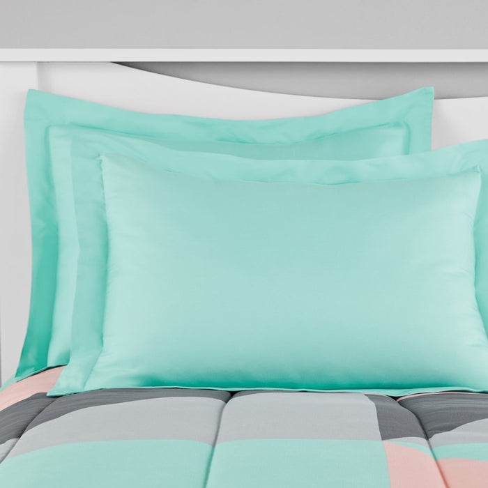 Mainstays Gray and Teal Geometric 8 Piece Bed in a Bag Comforter Set with Sheets, Queen