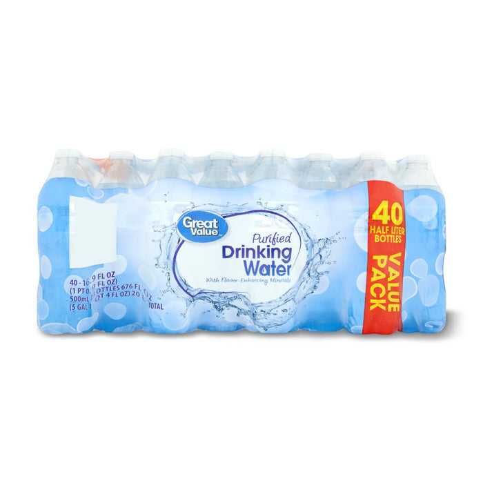 Great Value Purified Drinking Water, 16.9 Fl Oz, 40 Count Bottles