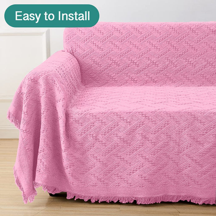 Cotton Geometrical Sofa Cover, Sectional Couch Covers for 1 Cushion Couch Couch Cover Living Room Throws Blankets Sofa Slipcovers, Furniture Protector for Pets (Medium, 71" X 91", Pink)
