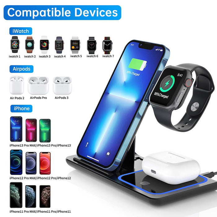 Wireless Charger, 3 in 1 Qi-Certified 15W Fast Charging Station for Apple Iwatch Series 5/4/3/2/1,Airpods,Wireless Charging Stand for Iphone 13/12/11 Series/Xs MAX/XR/XS/X/8/8 Plus/Samsung