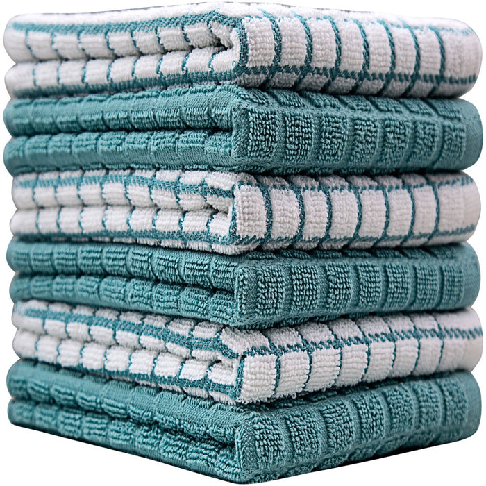 Premium Kitchen Towels (16”X 28”, 6 Pack) – Large Cotton Kitchen Hand Towels – Chef Weave Design – 380 GSM Highly Absorbent Tea Towels Set with Hanging Loop – Aqua