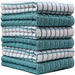 Premium Kitchen Towels (16”X 28”, 6 Pack) – Large Cotton Kitchen Hand Towels – Chef Weave Design – 380 GSM Highly Absorbent Tea Towels Set with Hanging Loop – Aqua