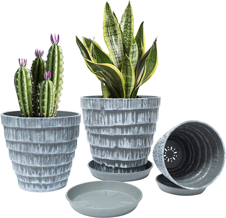 Plant Pots, 7.5/6.5/5.5 Inch Set of 3 Planters Flower Pots with Drainage Hole and Tray, Macetas Para Plantas Plastic Pots for Indoor Outdoor Plants