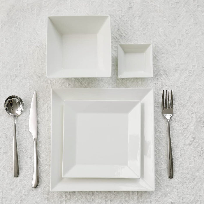 Classic White Square Dinnerware Set for 4, off White