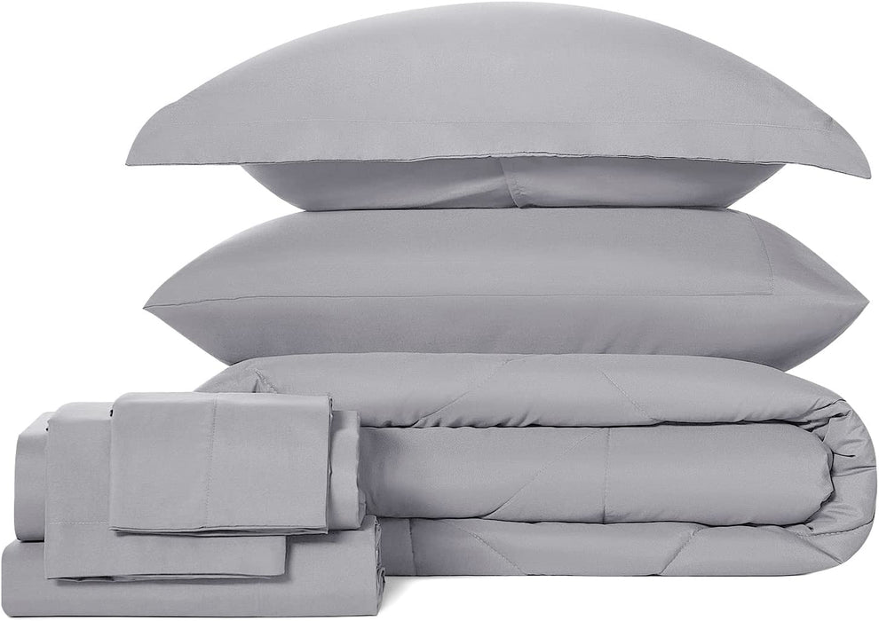 Queen Bed in a Bag 7-Pieces Comforter Set with Sheets Light Grey All Season Bedding Sets with Comforter, Pillow Shams, Flat Sheet, Fitted Sheet and Pillowcases