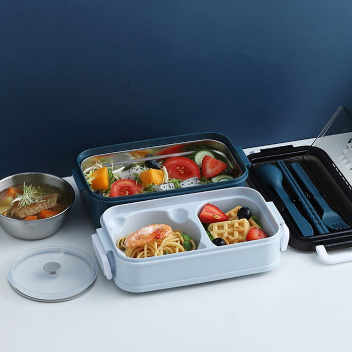 Bento Box 1050Ml Lunch Box 2 Layers Leak-Proof Lunch Containers with Spoon Fork Chopsticks for School Office