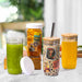[ 4 Pack ] Glass Cups Set - 24Oz Mason Jar Drinking Glasses W Bamboo Lids & Straws & 2 Airtight Lids - Cute Reusable Boba Bottle, Iced Coffee Glasses, Travel Tumbler for Bubble Tea, Smoothie, Juice