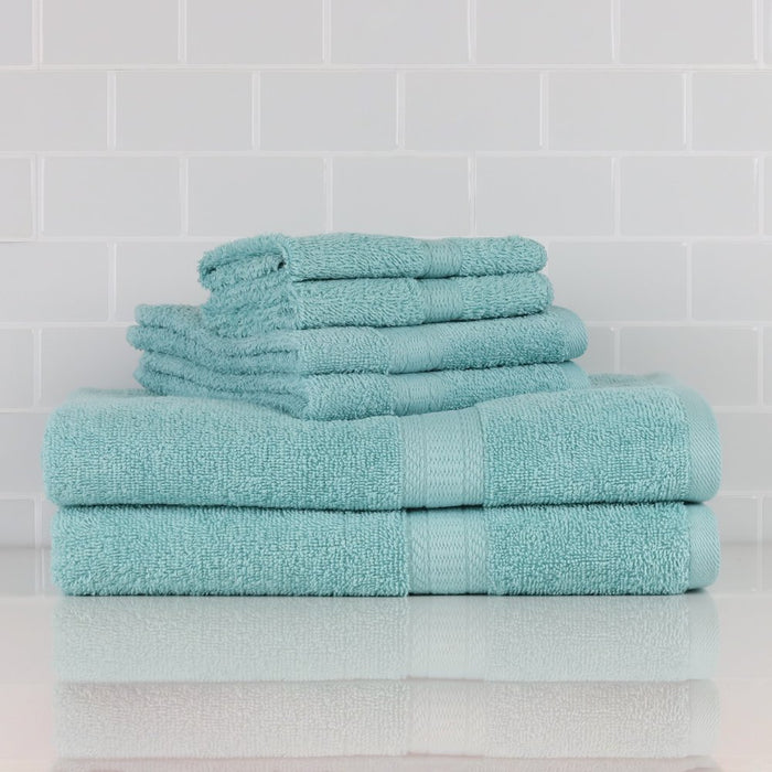 Mainstays Solid 6-Piece Bath Towel Set, Clearly Aqua