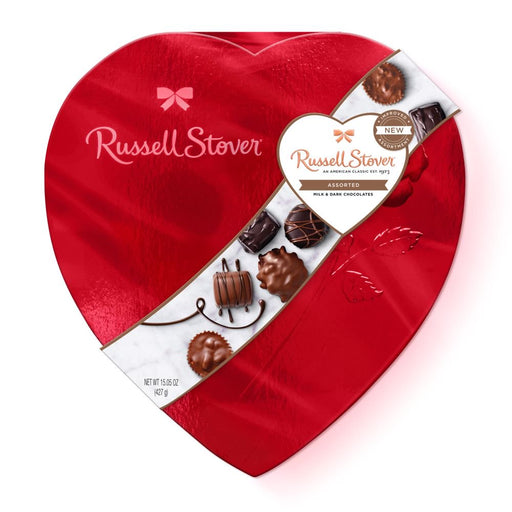 Russell Stover Valentine'S Day Red Foil Heart Assorted Milk & Dark Chocolate Gift Box, 15.05 Oz. (26 Pieces)