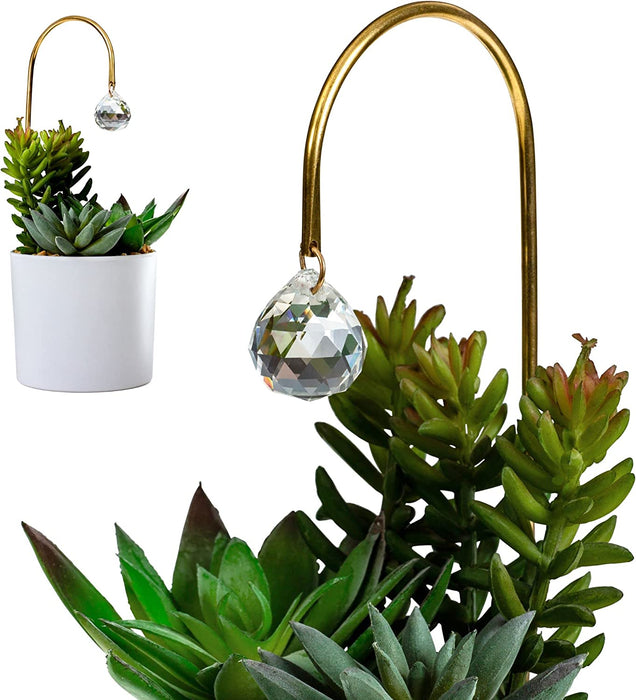 Suncatcher - Plant Suncatcher, Gold Shepherds Hook with Single Hanging K9 Crystal Prism, 6.3X2.2