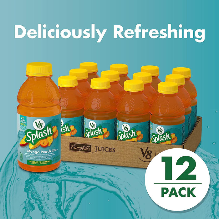 V8 Splash Mango Peach Flavored Juice Beverage, 16 FL OZ Bottle (Pack of 12)