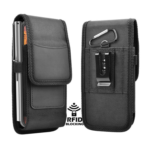 for Samsung Galaxy S20 Ultra S20 plus S21 S10+ S9 S8 J7 J3, A01 A11 A21 A51 A71 A10E A20 A30 A12 A03 A13 A32 A42 A52 A72 Nylon Cell Phone Belt Clip Holster Carrying Pouch W Card Holder, Black
