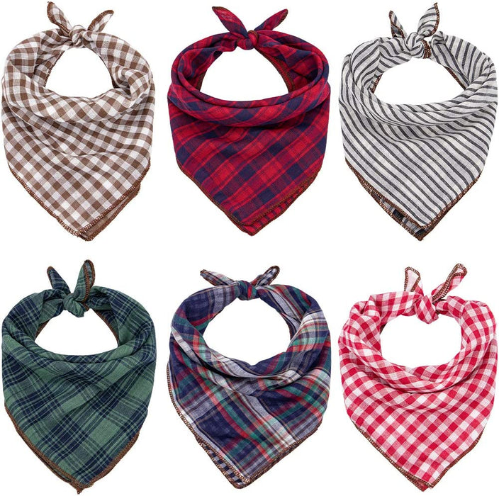Dog Bandanas - 6PCS Birthday Gift Washable Green Black Blue Red Square Plaid Printing Christmas Dog Bib Double Reversible Kerchief Scarf Adjustable Accessories for Small to Large Dog Puppy Cat