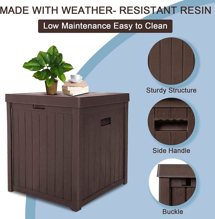 51 Gallon Square Deck Storage Box Resin Outdoor Storage Container for Patio Garden Yard, Brown