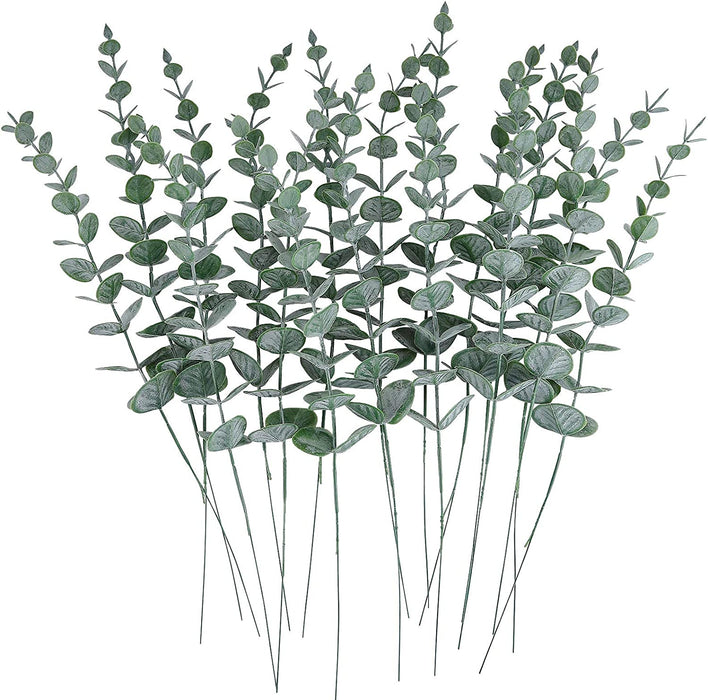 24Pcs Eucalyptus Stems Decor Artificial Eucalyptus Leaves Faux Greenery Branches for Wedding Centerpiece Flower Floral Arrangement Farmhouse Home Decoration